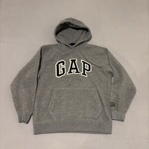 Gap‎ Kids XXL Mens Small Heather Gray Fleece Logo Hoodie Vintage Y2K Pullover